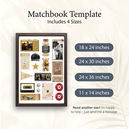 Matchbook-Poster Vorlage in vier verschiedenen Größen von 11x14 bis 24x36 Inches als digitaler Download.
