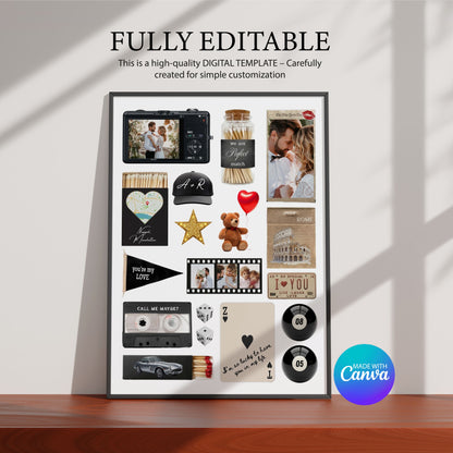 Editierbares Matchbook-Poster als digitales Template für Canva mit persönlichen Fotos und individuellen Texten für Paare.
