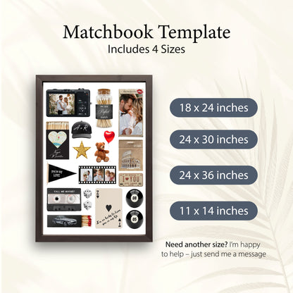 Matchbook-Poster Template in 4 verschiedenen Größen für den Druck als edle Wanddeko und individuelles Geschenk für Paare.