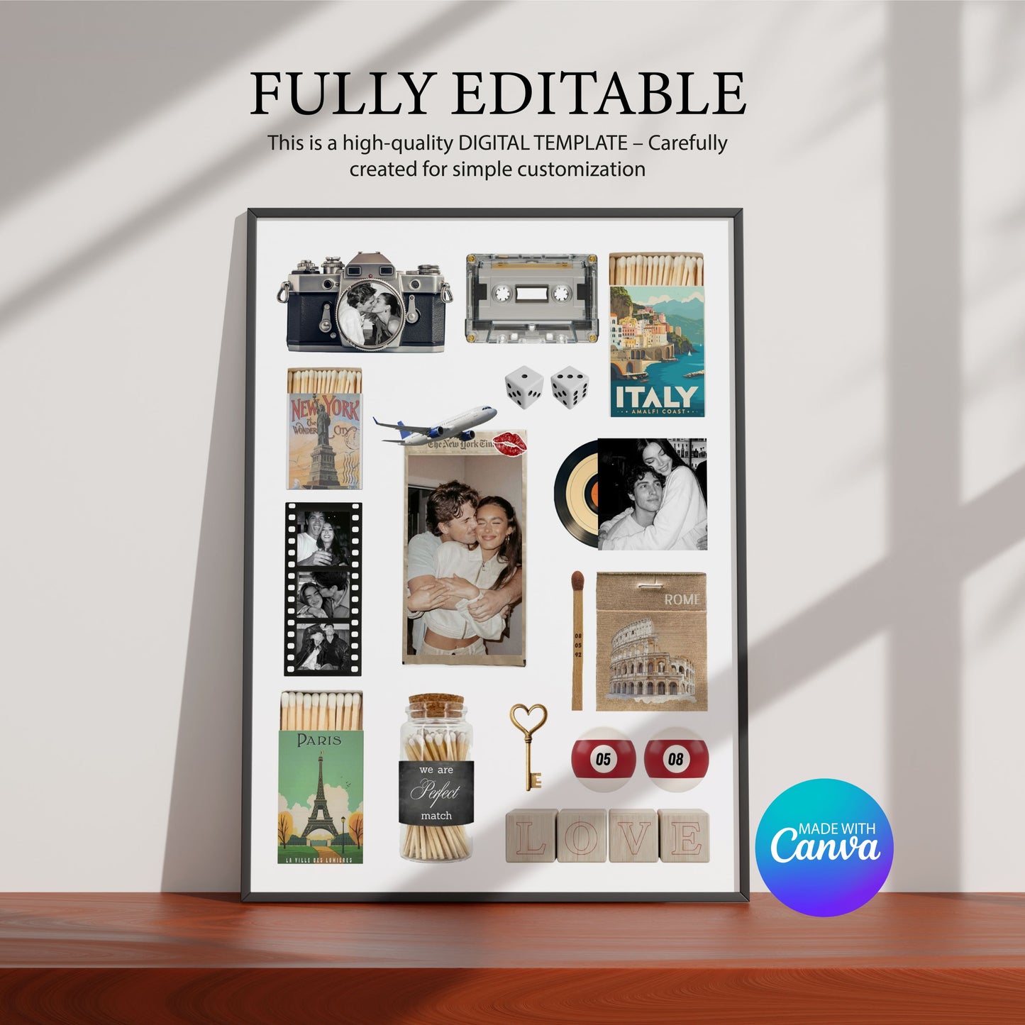Personalisiertes Matchbook Poster als bearbeitbare Canva-Vorlage mit dem Hinweis „Fully Editable Digital Template“.