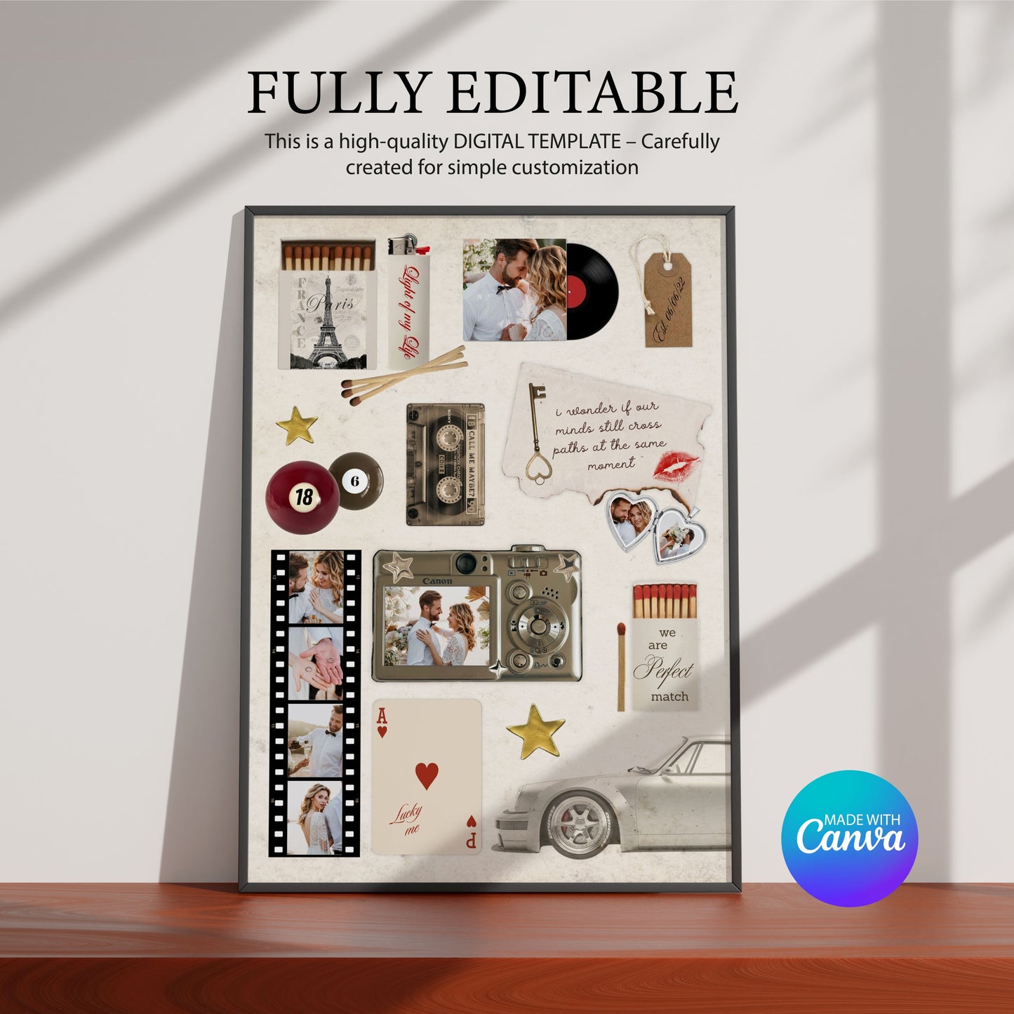 Digitales Matchbook Poster Template zur Personalisierung mit eigenen Fotos und Texten für eine individuelle Wanddeko.