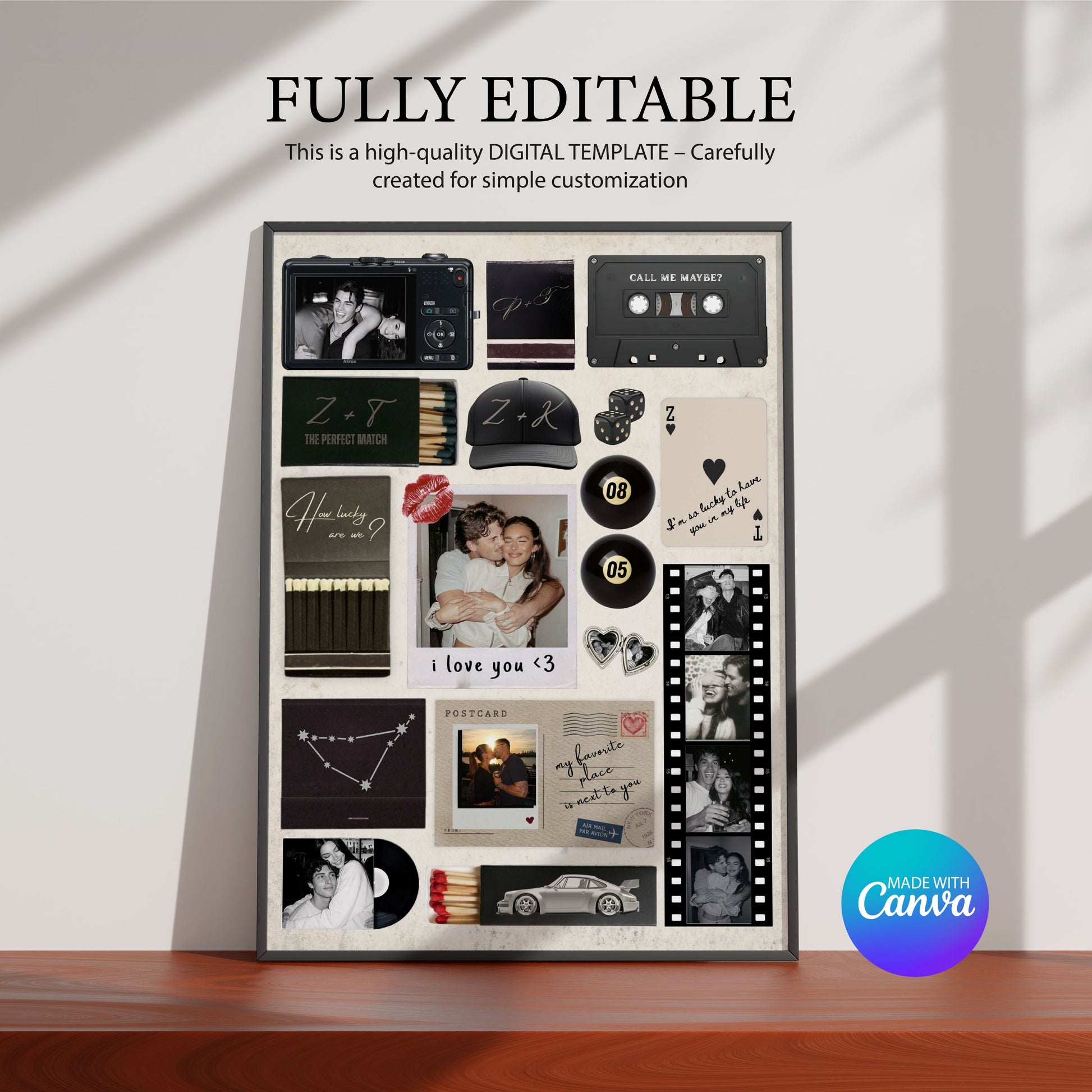 Digitales Design eines Matchbook-Posters in Canva, das als personalisierte Streichholz-Wanddeko individuell anpassbar ist.