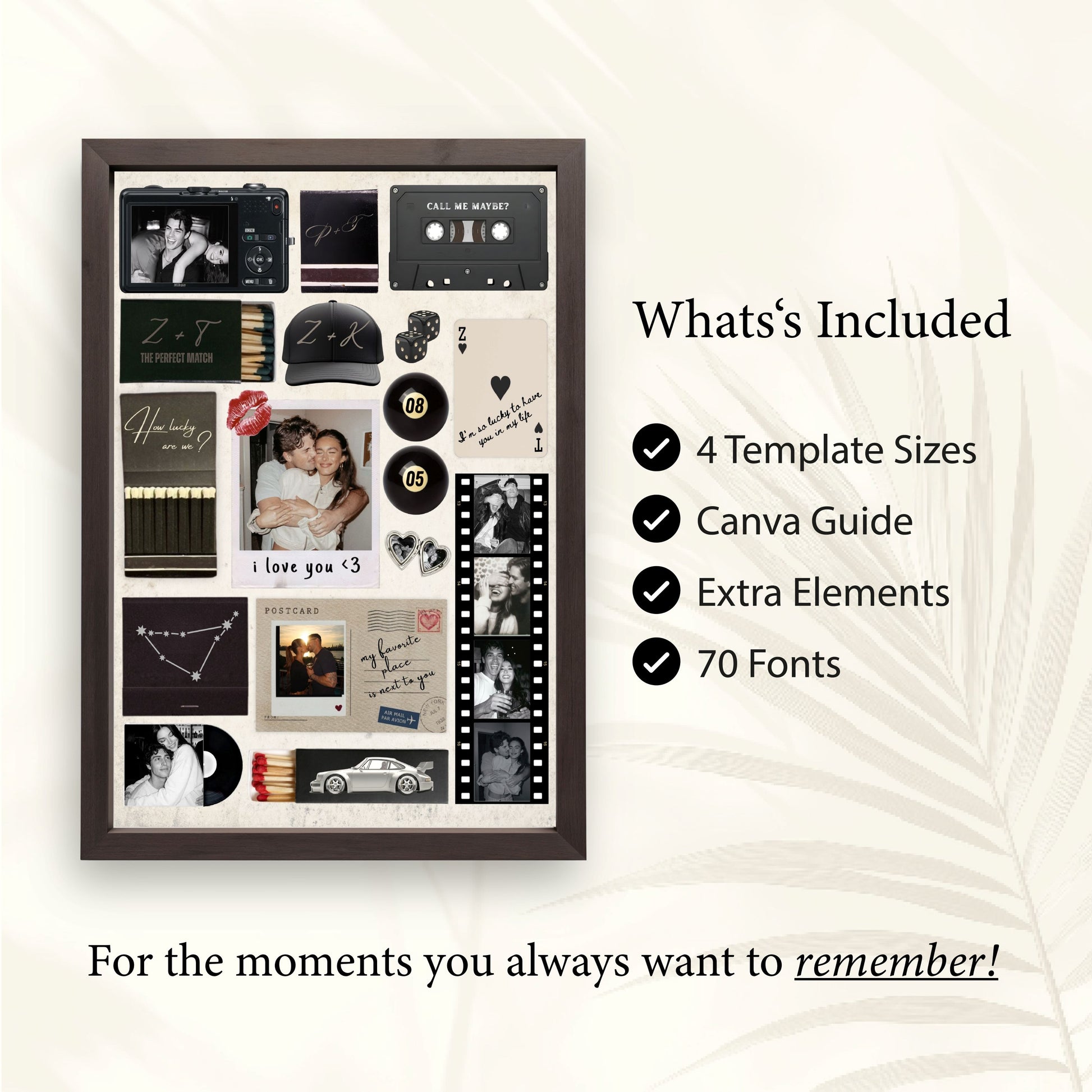 Digitales Matchbook-Poster Set mit 4 Größen, 70 Schriften und Canva-Guide für ein individuelles Geschenk zur Hochzeit.