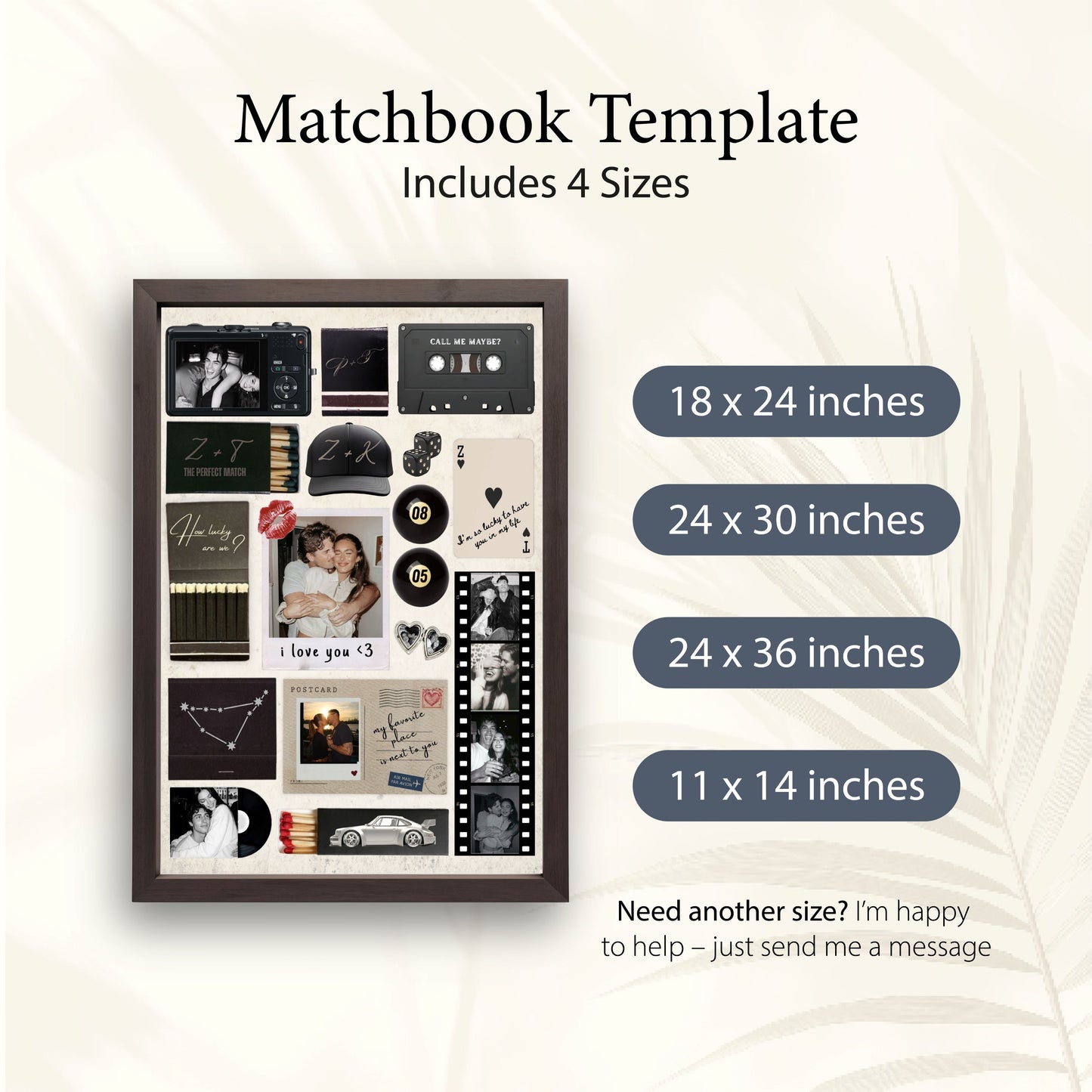 Digitales Matchbook-Poster zum Valentinstag in vier verschiedenen Größen von 11x14 bis 24x36 Zoll für die Wanddeko.