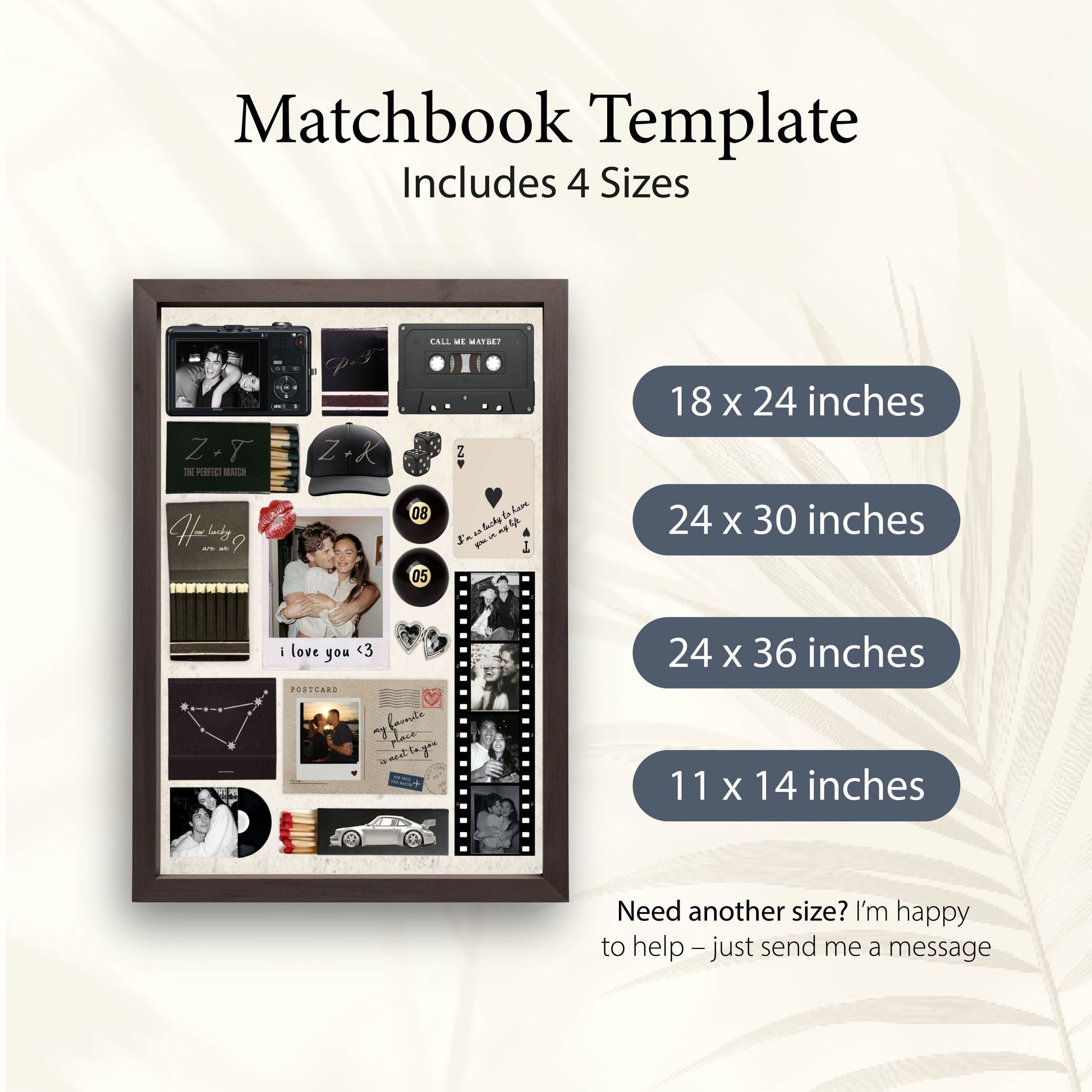 Digitales Matchbook-Poster zum Valentinstag in vier verschiedenen Größen von 11x14 bis 24x36 Zoll für die Wanddeko.
