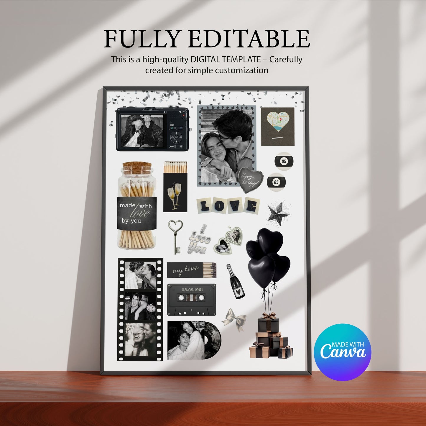 Personalisiertes Matchbook-Poster als digitale Vorlage für Canva zur individuellen Gestaltung mit eigenen Fotos.