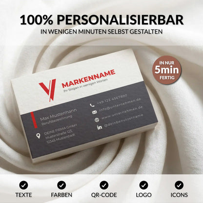 Personalisierbare Visitenkarten Vorlage in Rot für Canva mit anpassbaren Texten, Farben, Logo und QR-Code sowie Vorder- und Rückseite, Louvion.de