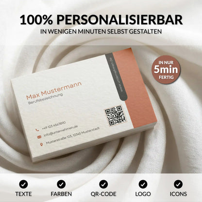 Personalisierbare Visitenkarten Vorlage in Terrakotta mit QR-Code, Logo und modernem Design, individuell anpassbar in Canva für Europa und USA/Kanada – Louvion.de