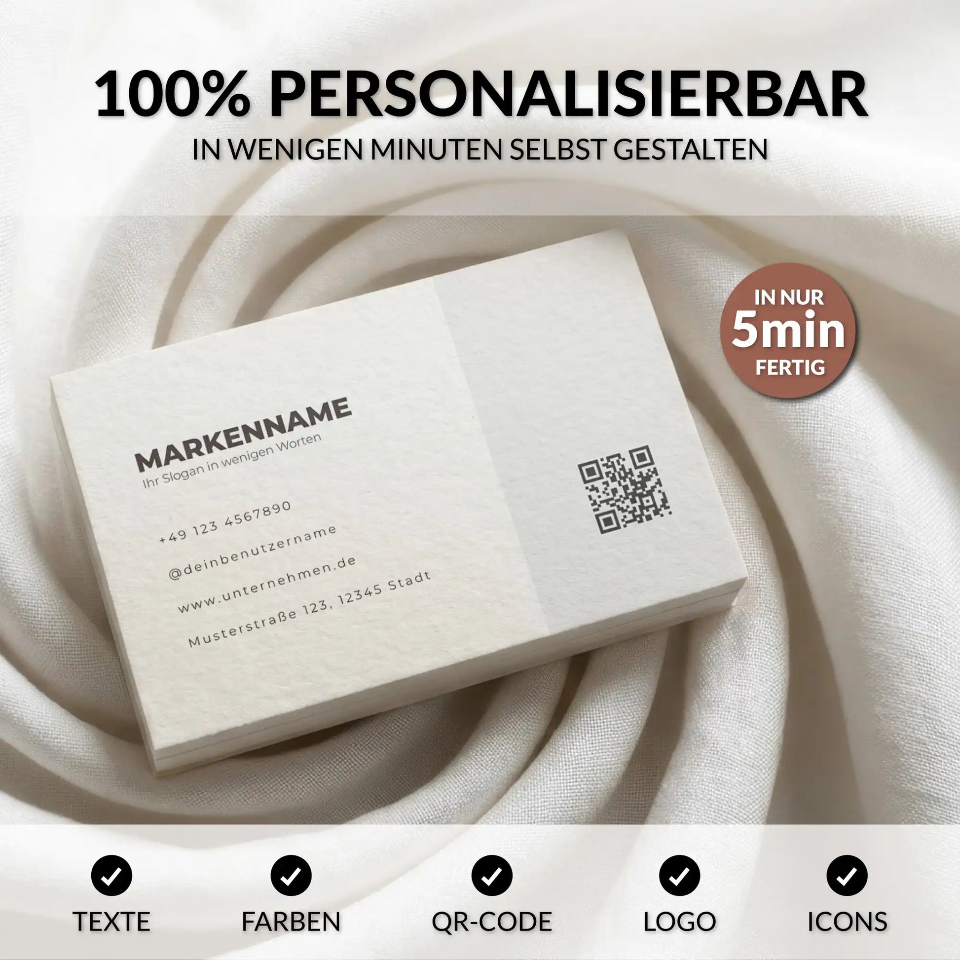 Personalisierbare Visitenkarten Vorlage in Weiß mit QR-Code, Logo und Canva für Unternehmen und Selbstständige – Louvion.de
