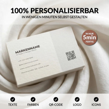 Personalisierbare Visitenkarten Vorlage in Weiß mit QR-Code, Logo und Canva für Unternehmen und Selbstständige – Louvion.de