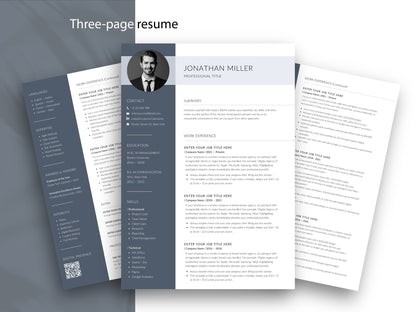 Dreiseitige Lebenslauf Vorlage als professionelles CV Template im modernen Design für ein komplettes Bewerbungsset.