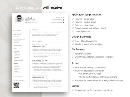 Komplettes Bewerbungsset mit Lebenslauf Vorlage Word & Canva, Anschreiben, Referenzen, Bewerbungsfoto, 100+ Icons, Bewerbungsleitfaden und Musterbewerbung 2026.