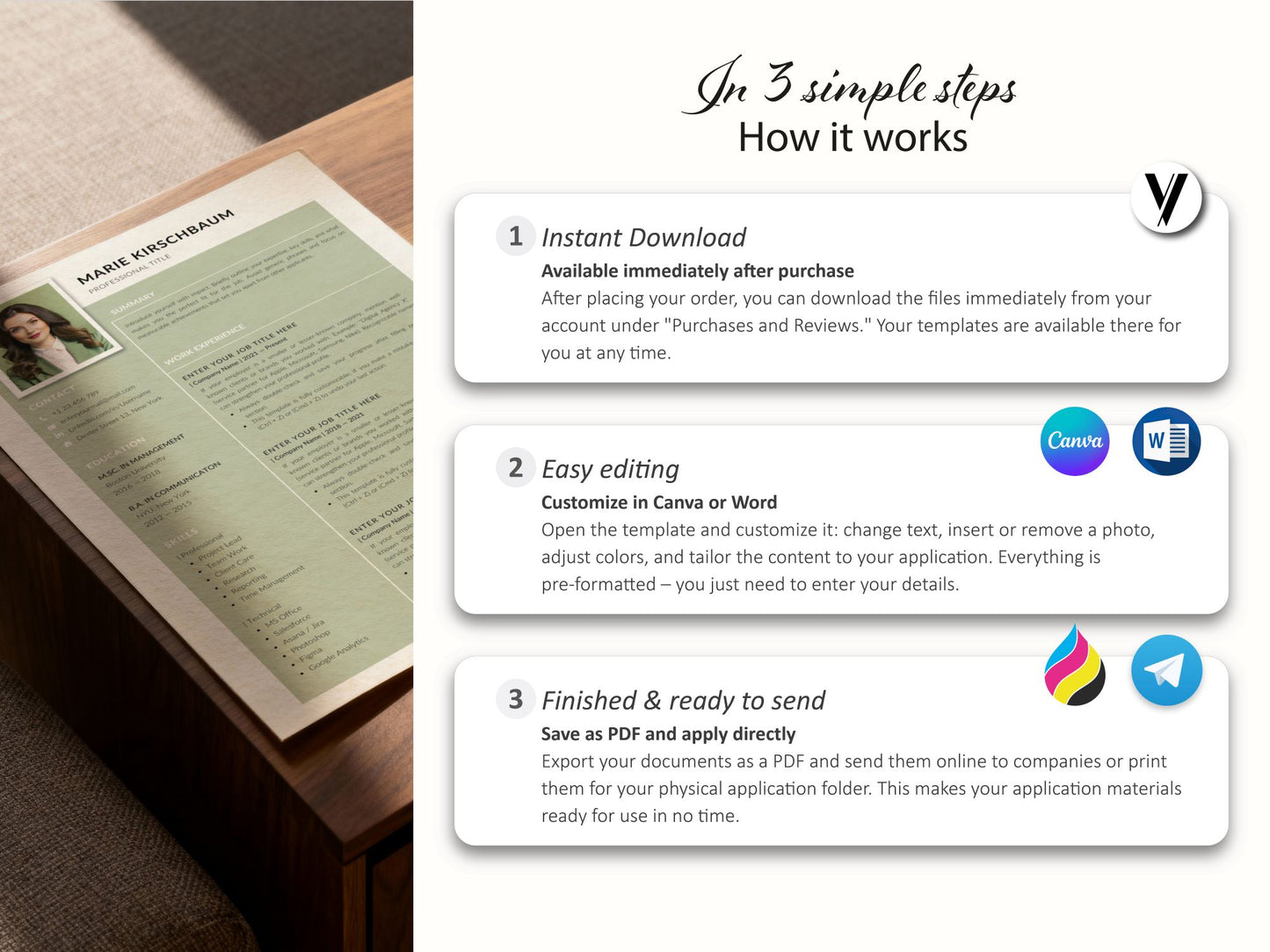 So funktioniert die Bearbeitung der Lebenslauf Vorlage in Word oder Canva – Download, Anpassung und PDF-Export in 3 Schritten – Louvion.de