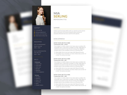 Moderne Lebenslauf Vorlage mit professionellem Bewerbungsset für Word und Canva inklusive Anschreiben, Referenzen und Anlagenverzeichnis.