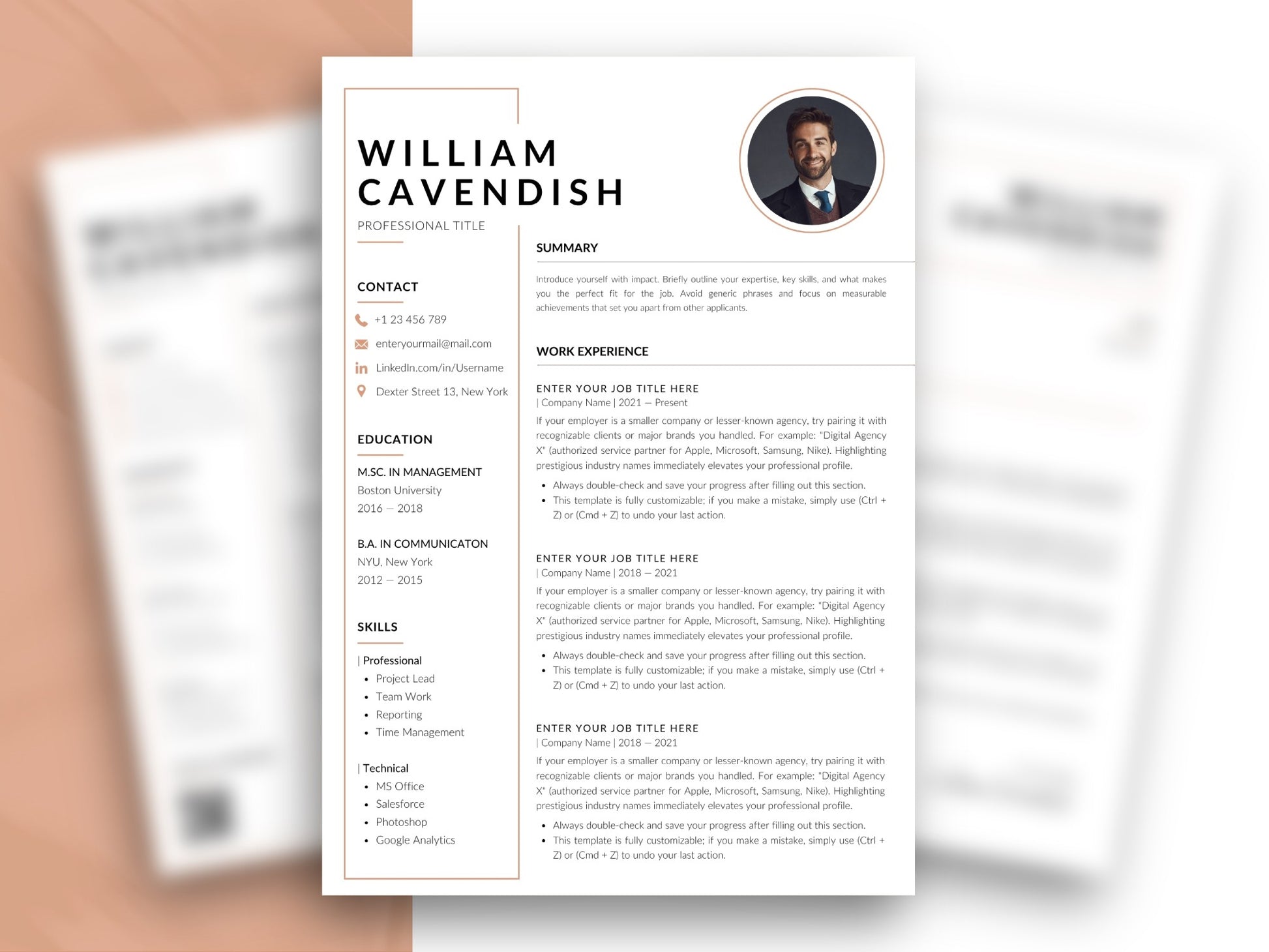 Elegante Lebenslauf Vorlage Word & Canva in Terracotta mit Foto, Seitenleiste, Berufserfahrung und Qualifikationen im Überblick | Louvion.de