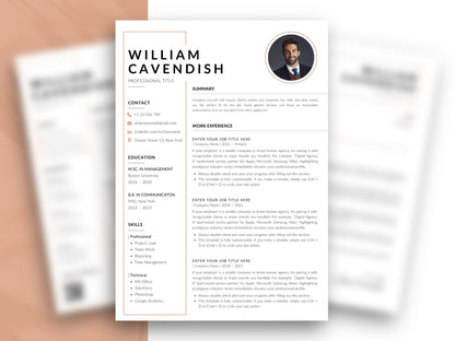 Elegante Lebenslauf Vorlage Word & Canva in Terracotta mit Foto, Seitenleiste, Berufserfahrung und Qualifikationen im Überblick | Louvion.de