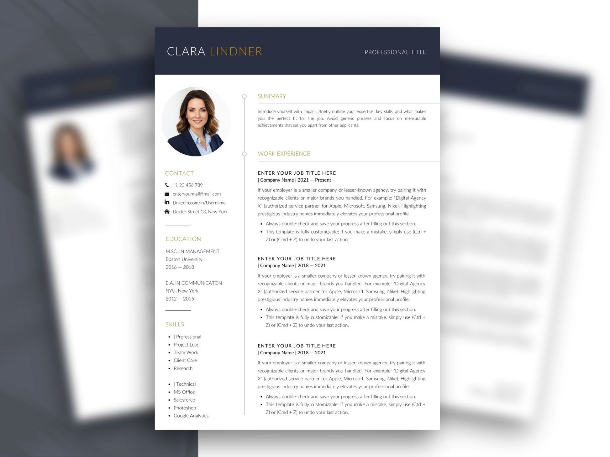 Elegante Lebenslauf Vorlage Word & Canva mit modernem Design, dunklem Header und professioneller Bewerbungsvorlage.