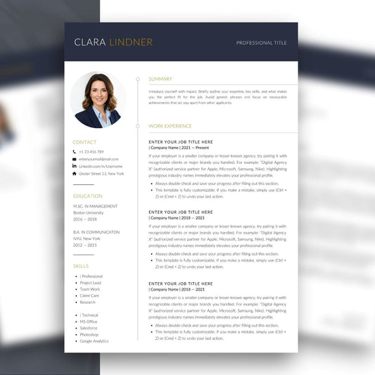 Elegante Lebenslauf Vorlage Word & Canva mit modernem Design, dunklem Header und professioneller Bewerbungsvorlage.