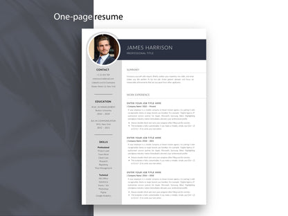 Einseitige Lebenslauf Vorlage mit Foto im modernen Business-Layout, bearbeitbar als Word & Canva Bewerbungsvorlage