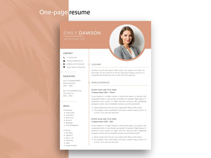 Einseitige Lebenslauf Vorlage für Word und Canva mit ATS optimiertem Design, Bewerbungsfoto und klar strukturierter Bewerbung.