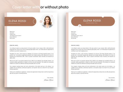 Moderne Beige Lebenslauf Vorlage Word & Canva mit Anschreiben wahlweise mit oder ohne Bewerbungsfoto für professionelle Bewerbungen.