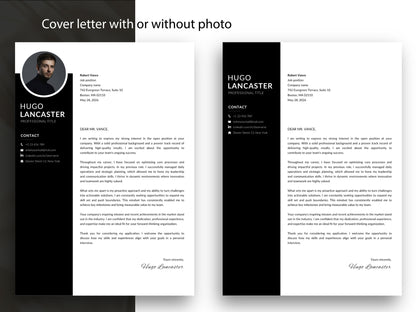 Professionelles Anschreiben passend zur Lebenslauf Vorlage für Word und Canva, moderne Bewerbungsvorlage mit Anschreiben wahlweise mit Foto oder ohne Foto im einheitlichen Design.