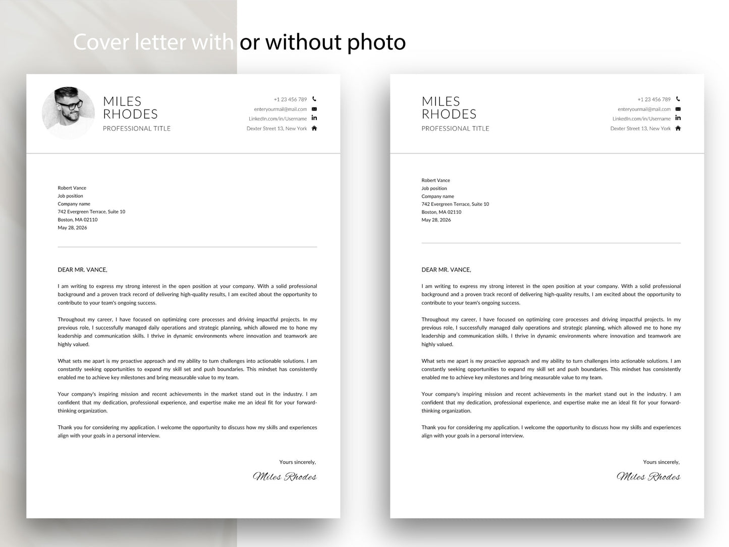 Anschreiben Vorlage Word & Canva mit und ohne Bewerbungsfoto, passend zur Lebenslauf Vorlage für professionelle Bewerbungen und Musterbewerbungen.
