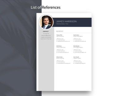 Referenzen Vorlage im modernen Business-Design, passend zur Lebenslauf Vorlage mit Foto und als Word & Canva Bewerbungsvorlage editierbar