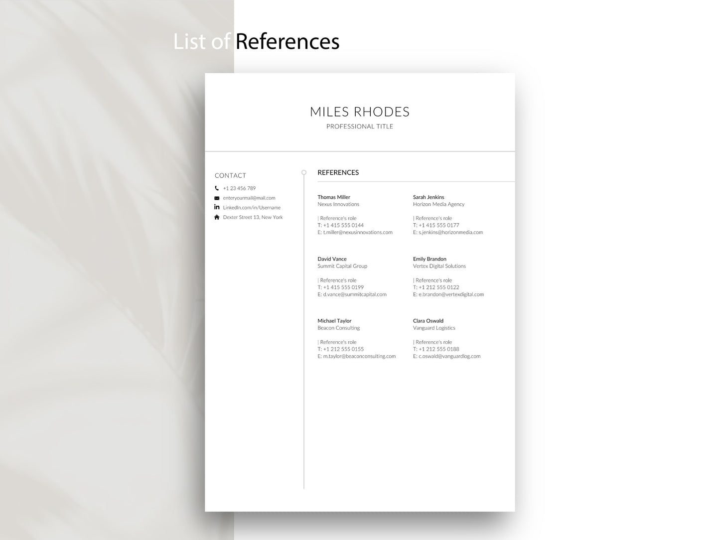 Referenzseite als Teil der Lebenslauf Vorlage Word & Canva mit professionellen Referenzen für Bewerbungen, Musterbewerbung und vollständiges Bewerbungsset.