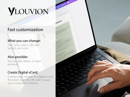Bearbeitbare Lebenslauf Vorlage in Word & Canva mit QR-Code, vCard und individueller Anpassung von Farben und Schriften – Louvion.de