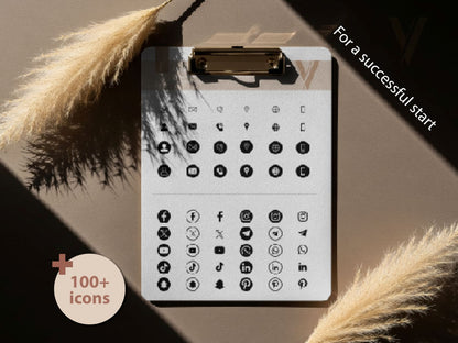 100+ professionelle Icons und Social-Media-Symbole als Bonus für die individuelle Gestaltung deiner Lebenslauf Vorlage und Bewerbung.