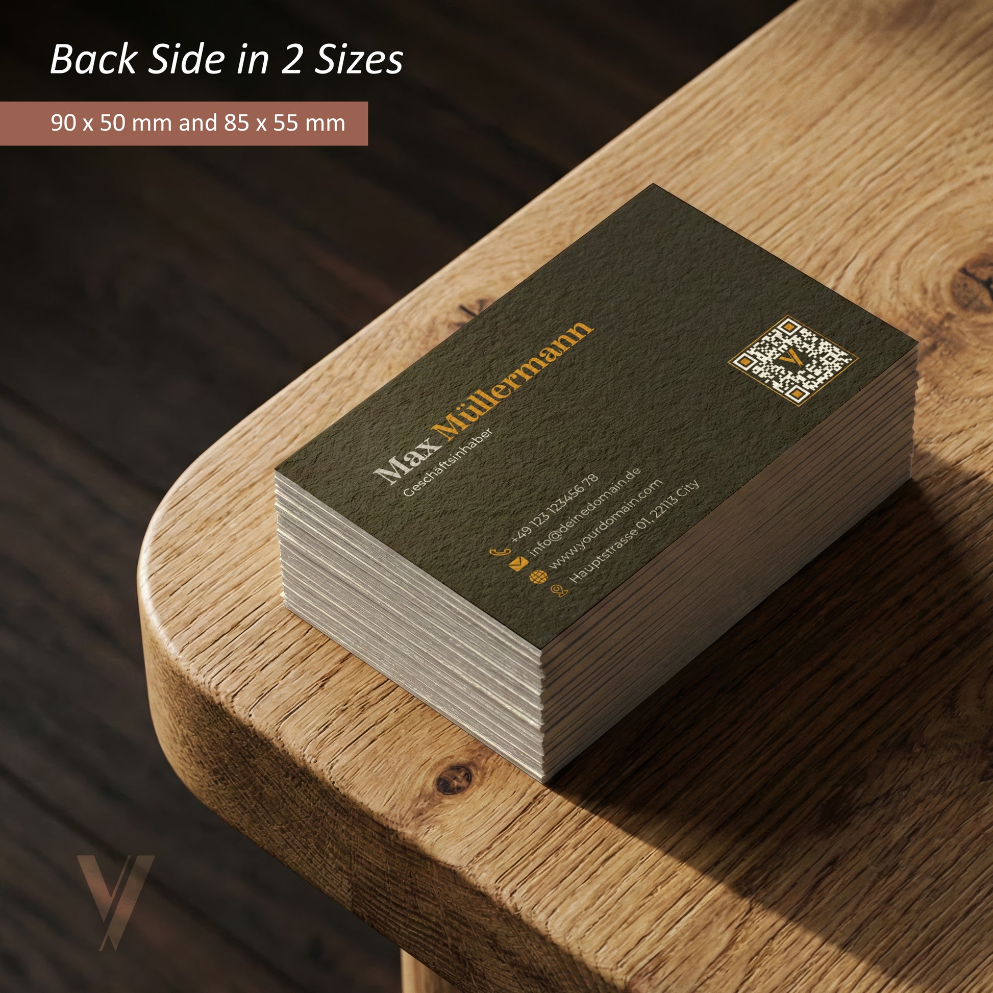 Visitenkarten DIY Set für Canva Rückseite mit QR-Code Generator und Social Media Icons im Business Branding Design.