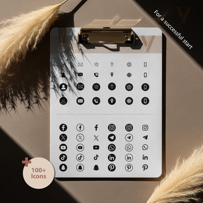 Visitenkarten DIY Set für Canva inklusive über 100 Social Media Icons für ein professionelles Business Branding Kit.