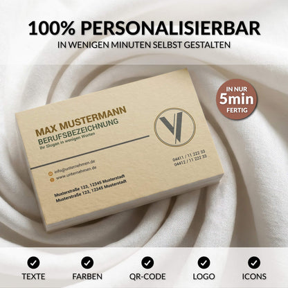 Personalisierbare Visitenkarten Vorlage in Beige mit Logo, Farben und Texten individuell bearbeitbar in Canva – in wenigen Minuten gestaltet – Louvion.de