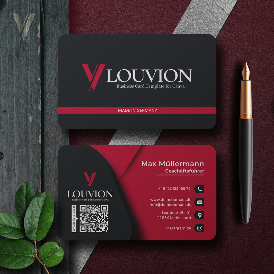 Professionelles Business Branding Kit Design einer Visitenkarten Vorlage für Canva mit QR-Code zum Selbstgestalten.