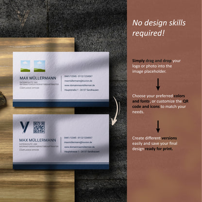 Professionelles Business Branding Kit als Canva Vorlage für Visitenkarten mit DIY-Anleitung für QR-Code und eigene Icons.