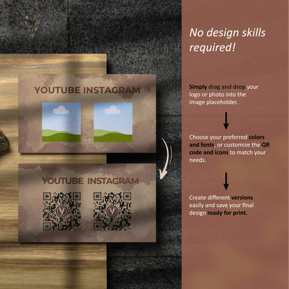 DIY Canva Vorlage für Visitenkarten mit QR-Code zum Personalisieren von Logo und Design für professionelles Branding.