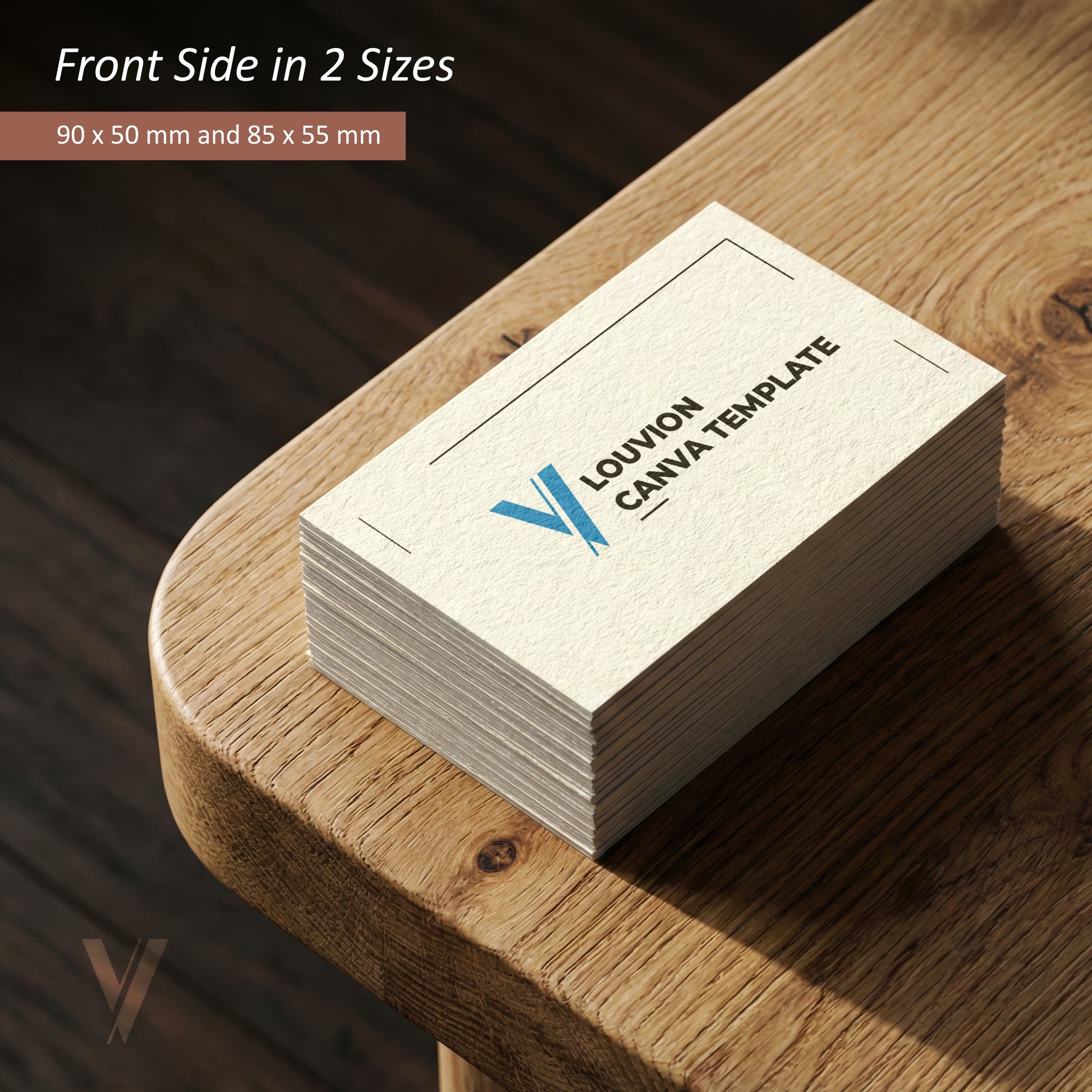 Gedruckte Visitenkarten in zwei Größen als Canva DIY Vorlage für ein professionelles Startup Business Branding Kit.