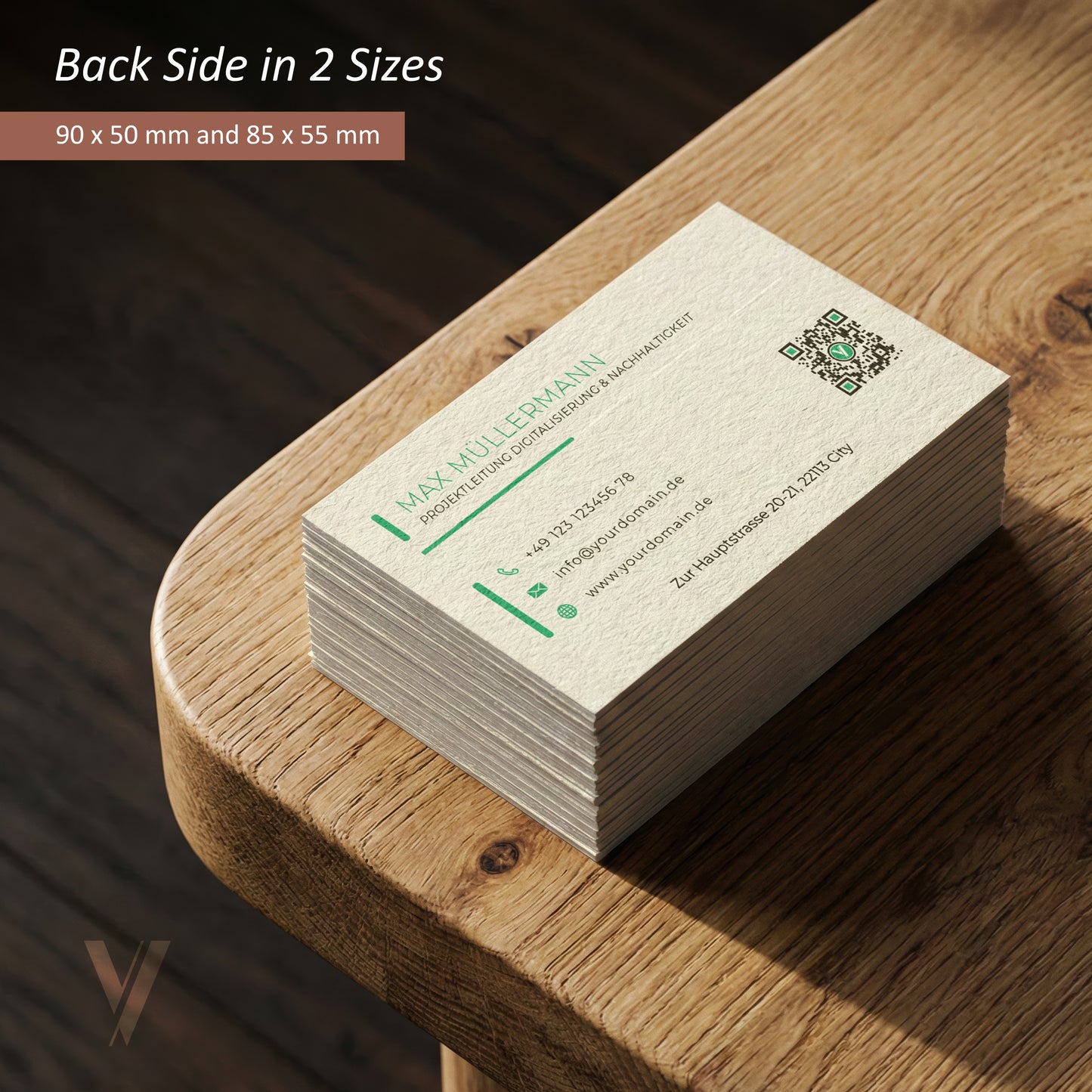 Canva Template für Visitenkarten Rückseite mit QR-Code in zwei Größen für ein modernes Business Branding DIY Design.