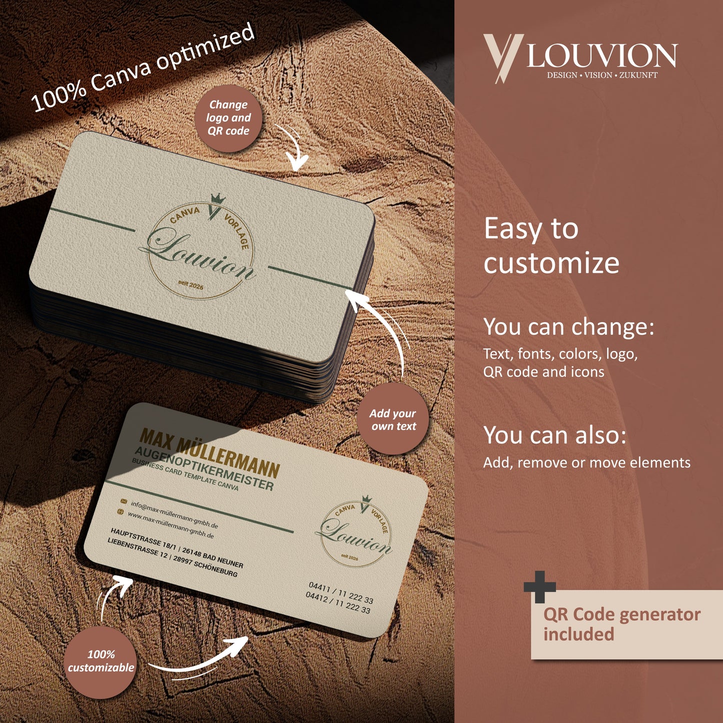 Anpassbare Canva Vorlage für Startup Branding mit integriertem QR-Code Generator und Business Icons als digitaler Download.