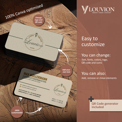 Anpassbare Canva Vorlage für Startup Branding mit integriertem QR-Code Generator und Business Icons als digitaler Download.