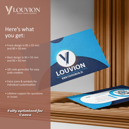 Übersicht des Branding Kits für die Canva Visitenkarten Vorlage mit QR-Code und Icons als praktischer digitaler Download.