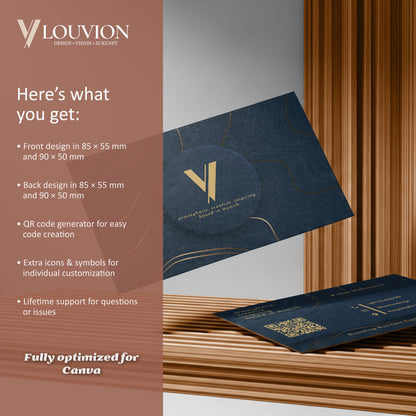 Umfangreiches Branding Set für Canva mit Visitenkarten Vorlage, QR-Code und Icons als digitaler Download für Ihr Business.
