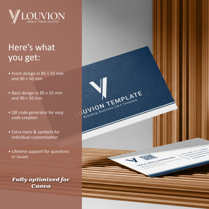 Übersicht der Inhalte des Business Branding Kits mit Visitenkarten Canva Vorlage, QR-Code und Icons als DIY Download.