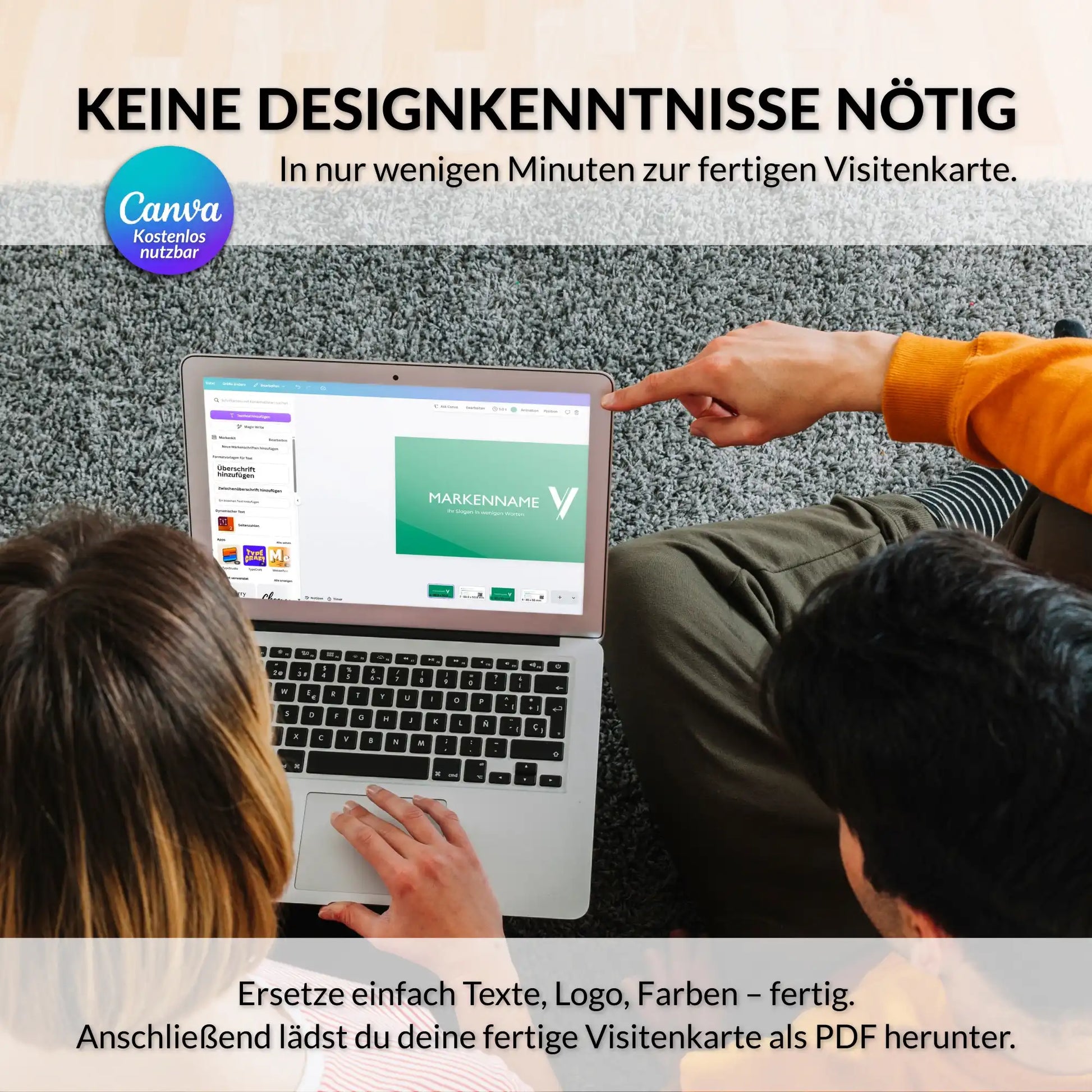 Visitenkarten Vorlage für Canva einfach personalisieren – modernes grünes Design ohne Designkenntnisse mit individuell anpassbaren Texten, Logo und Farben – Louvion.de