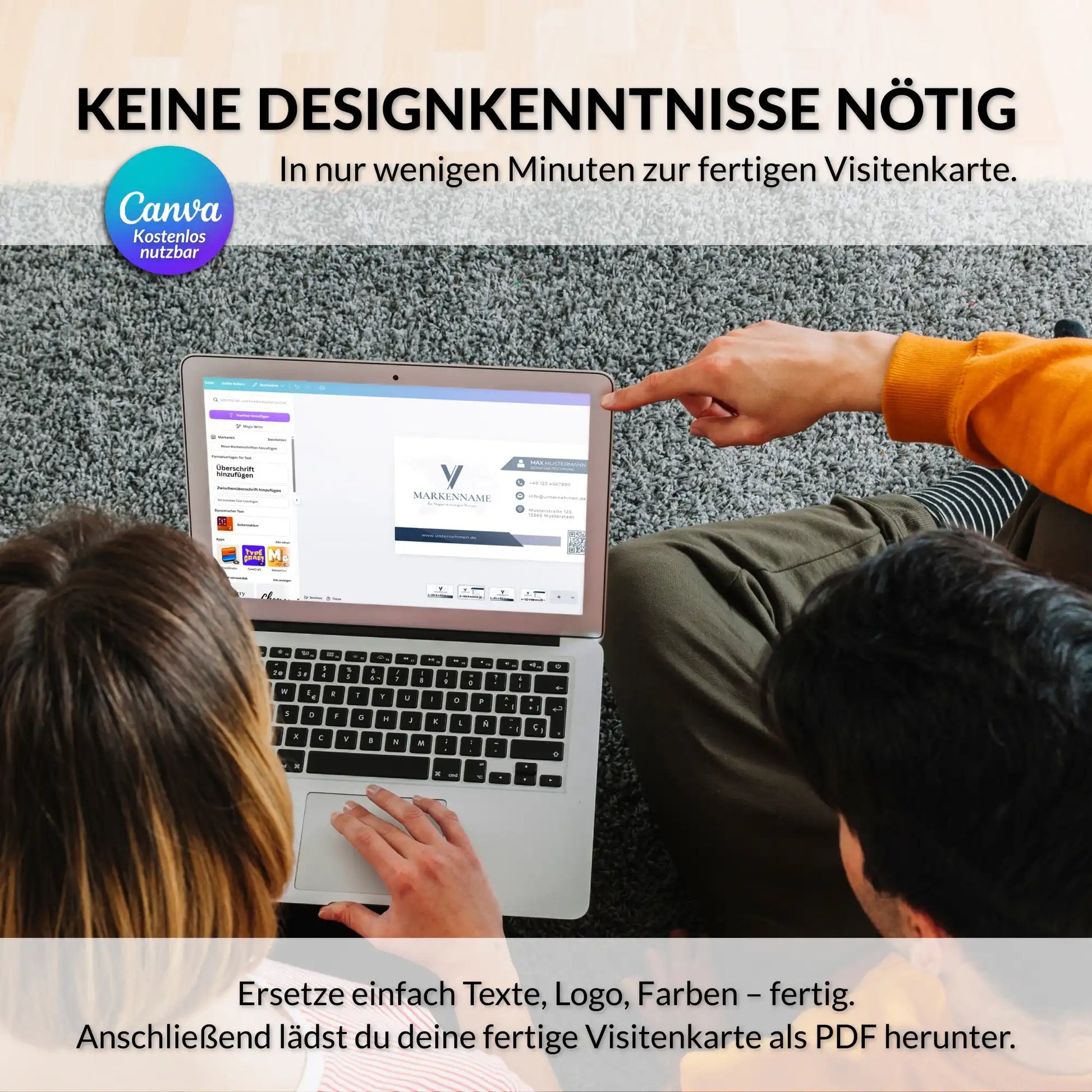 Visitenkarten Vorlage in Canva bearbeiten, Texte, Logo und Farben einfach anpassen, druckfertig für Europa und USA/Kanada, Louvion.de