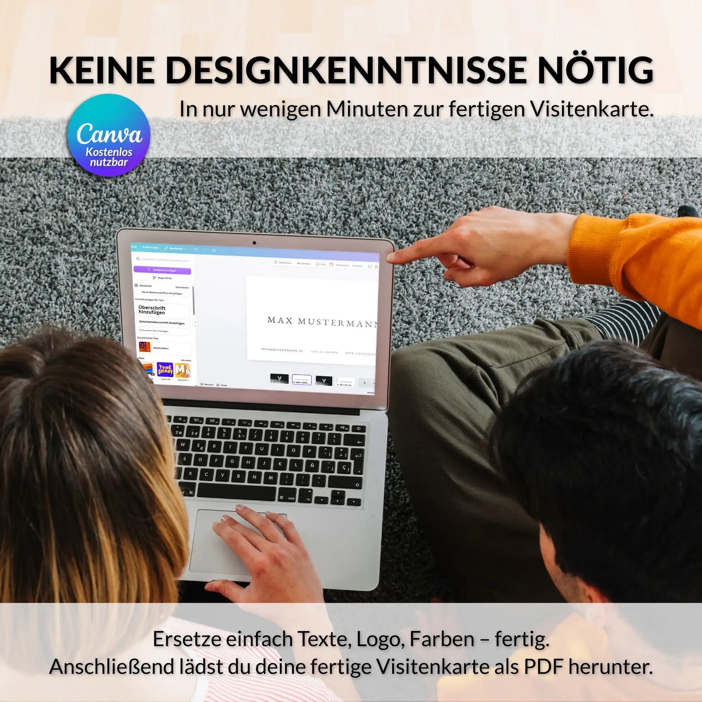 Visitenkarten Vorlage in Canva einfach bearbeiten ohne Designkenntnisse, individuell mit Text, Logo und Farben anpassbar, Louvion.de