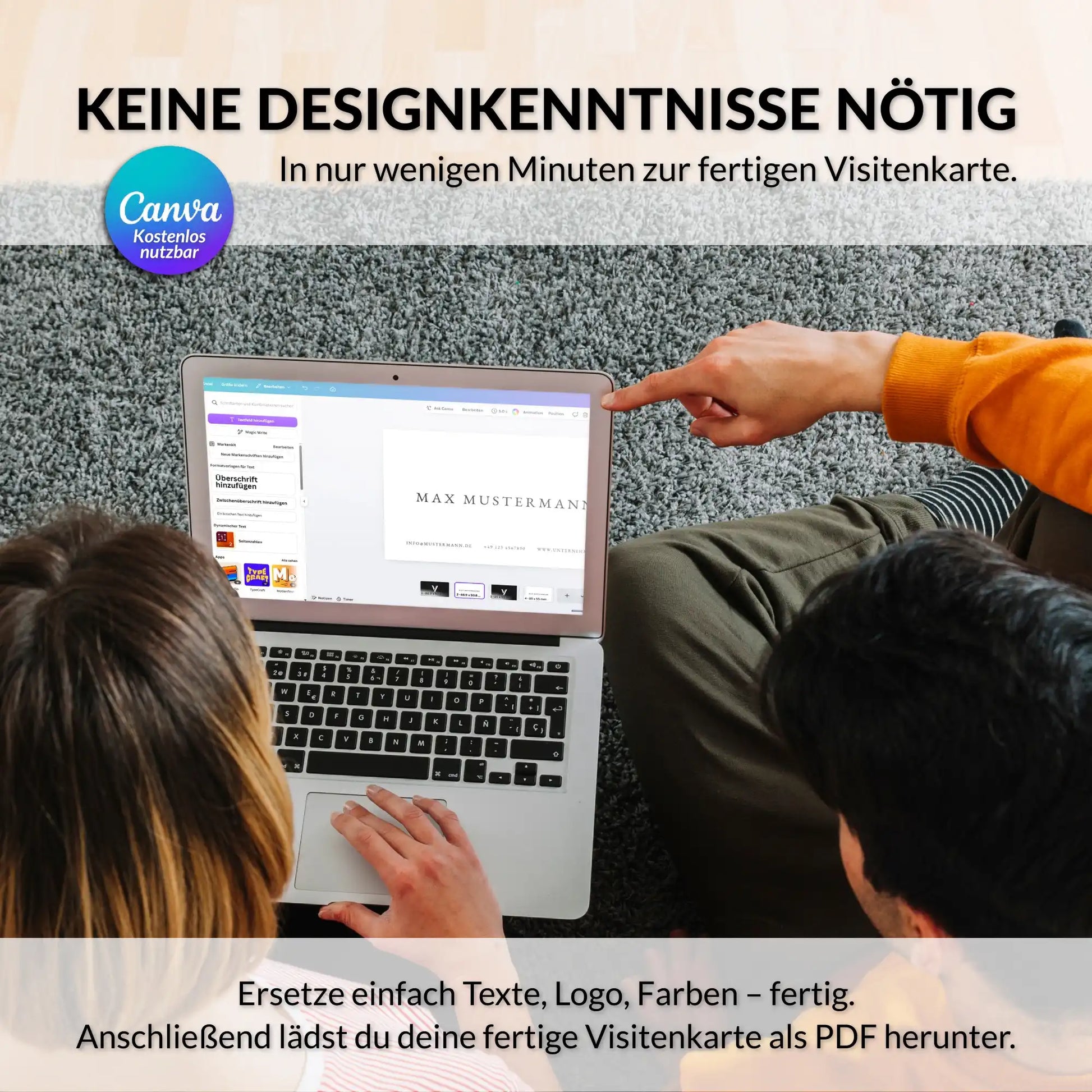 Visitenkarten Vorlage in Canva einfach bearbeiten ohne Designkenntnisse, individuell mit Text, Logo und Farben anpassbar, Louvion.de