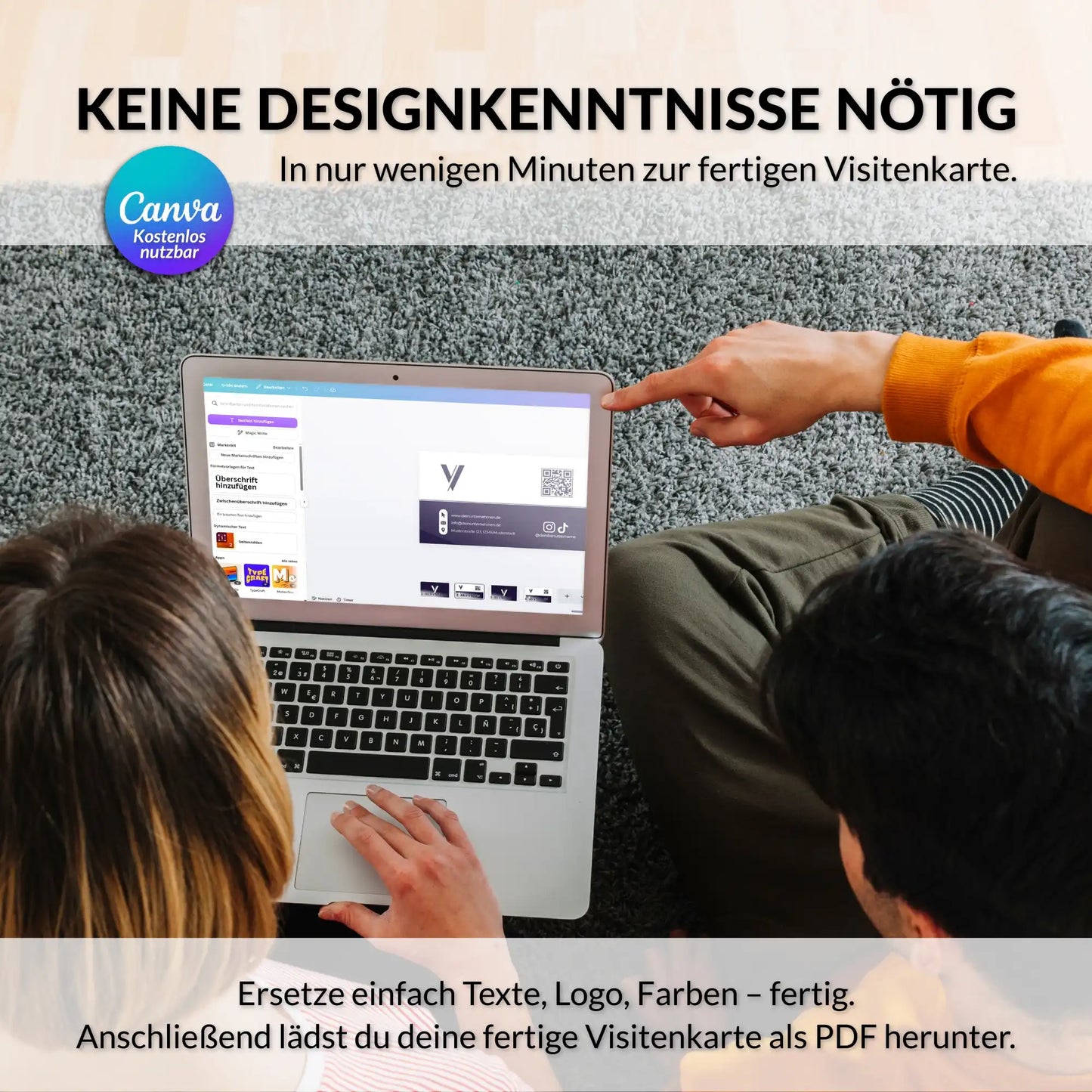 Visitenkarten Vorlage in Lila einfach in Canva bearbeiten – Texte, Logo, Farben und QR-Code ohne Designkenntnisse anpassen, Louvion.de