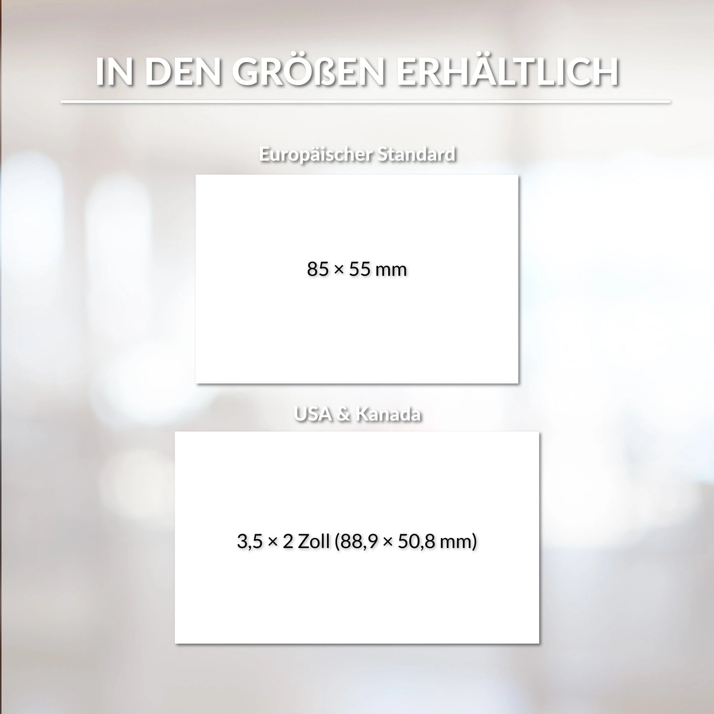 Visitenkarten Vorlage mit zwei Druckformaten für Europa (85 × 55 mm) sowie USA und Kanada (3.5 × 2 Zoll) für Canva – Louvion.de